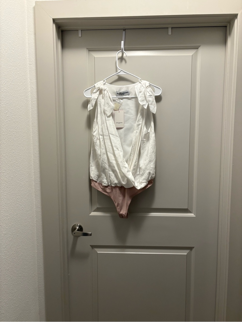 White Tie-Shoulder Amanda Uprichard Amari Bodysuit NWT Size M